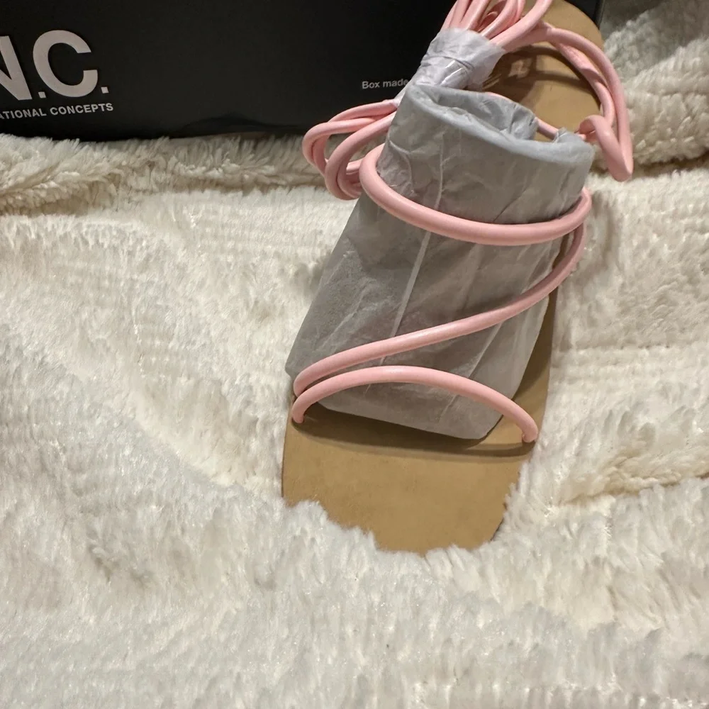 INC International Concepts Women's Light Pink Wrap Sandals